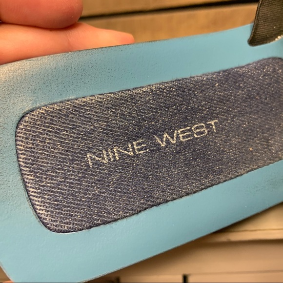 VINTAGE Nine West Y2K Denim Square Toe Embroidered Platform Slides Size 7.5 - Picture 9 of 12